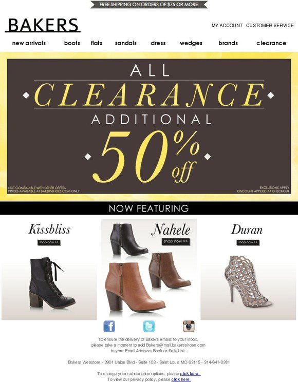 Bakers Shoes ALL CLEARANCE ADDITIONAL 50 OFF!!! Milled