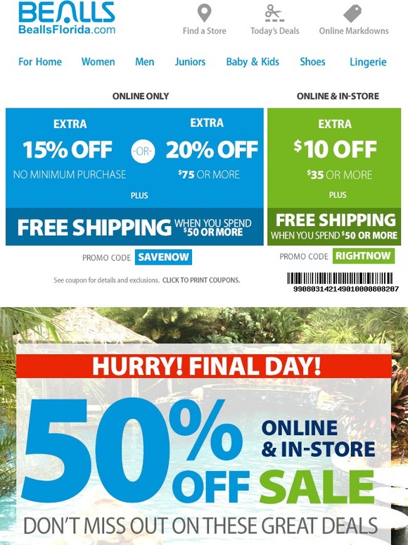 Bealls Stores: Final Hours! 50% Off Sale Ends Today | Milled