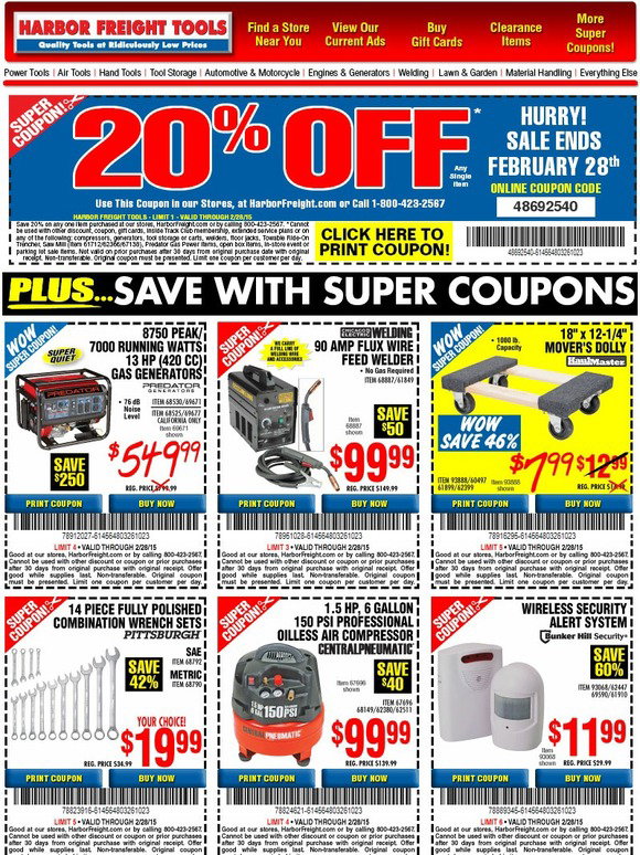 Harbor Freight Tools Save up to 66 with your February Super Coupons