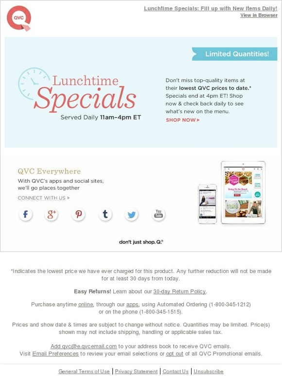 QVC Lunchtime Specials Daily Deals at Their Lowest Prices Milled