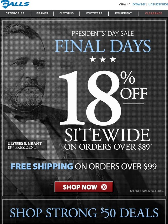 Galls Final Days Presidents' Day Sale Milled