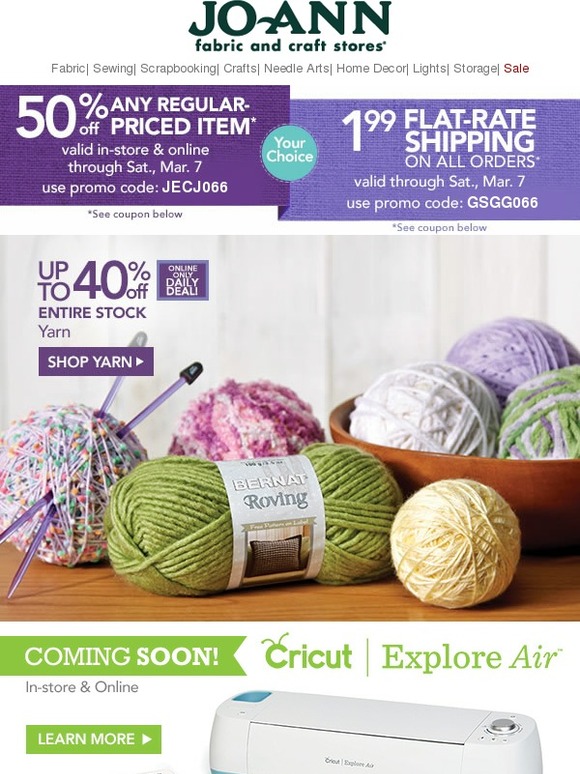 JoAnn Fabric and Craft Store All Yarn on Sale Today Only + 1.99