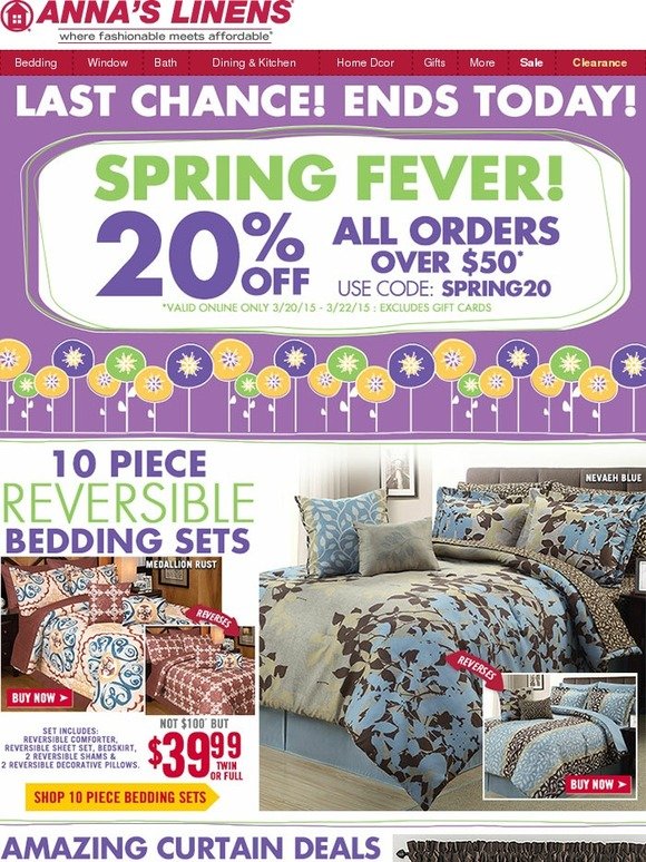 Last Chance! Spring Fever Ends Today 20% off Entire Order