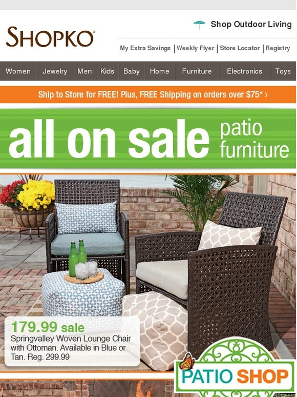 Shopko Deck out your deck! All patio furniture on sale. Milled