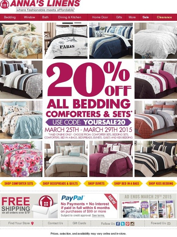 20% Off All Bedding Comforters & Sets