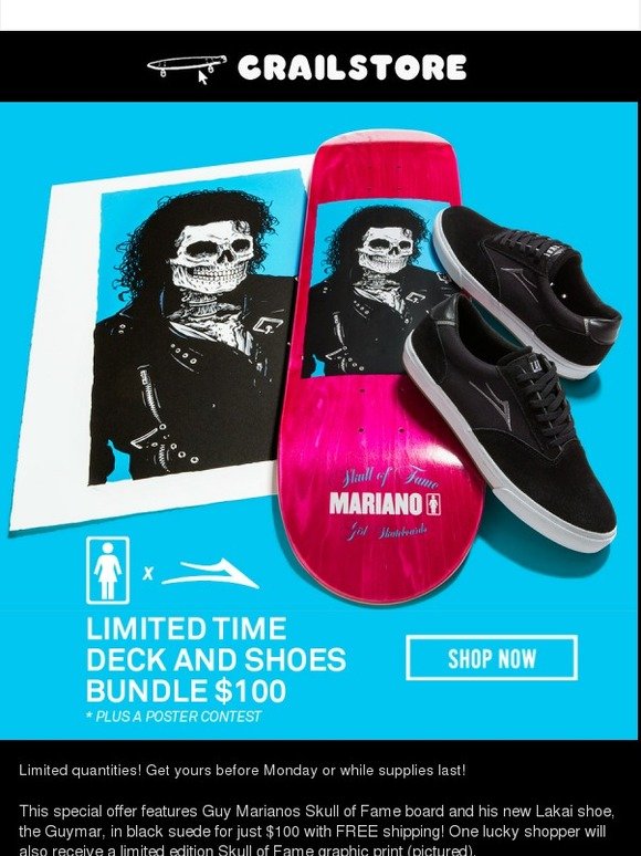 Lakai Limited Footwear: Limited Time $100 Guy Mariano Shoes and Deck Bundle  | Milled