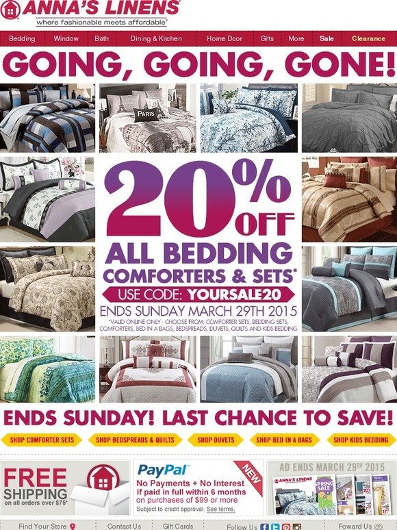 Last Chance! 20% off Bedding Ends Today