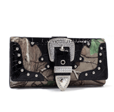 Realtree® Camouflage Tri-fold Wallet w/ Rhinestone Buckle & Croco Trim