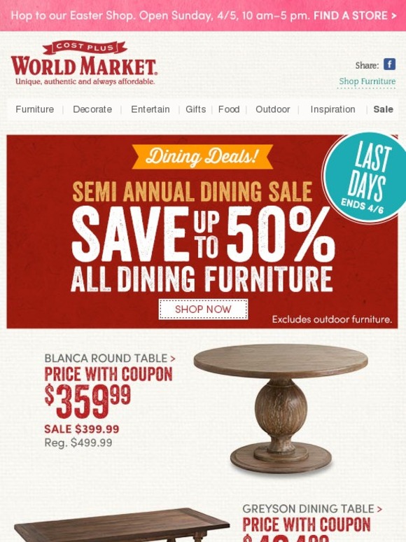 Cost Plus World Market Get ready for guests. Up to 50 off Dining