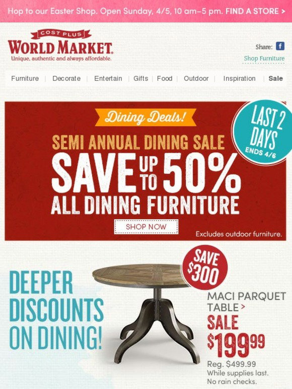 Cost Plus World Market: Deeper Discounts for last 2 days of Dining Sale ...