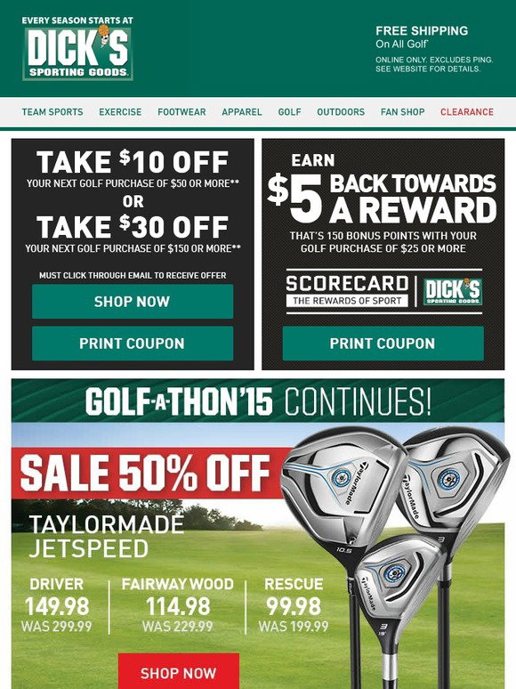 Dick's Sporting Goods: Golf-A-Thon Savings Continue + Coupons Inside ...