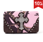 Mossy Oak® Rhinestone Studded Cross w/ Faux Croc Frame Wallet