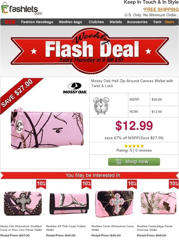 Fashlets Flash Deal - Spring New Camo Carry-On Wallet Only $12.99