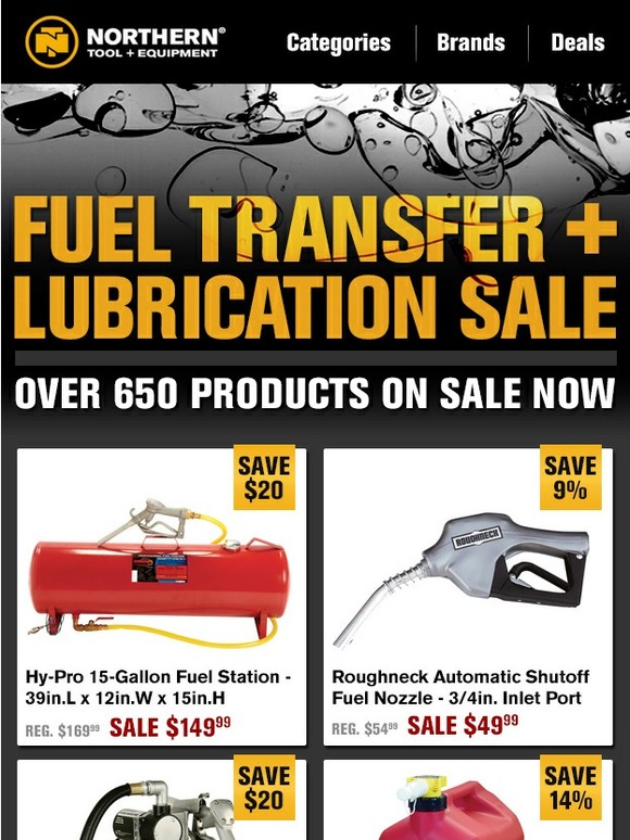 Northern Tool Fuel Transfer + Lubrication Sale Over 650 Products Reduced! Milled