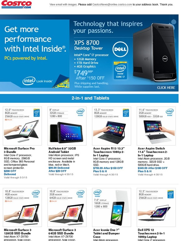 Costco Shop to save on PCs powered by Intel. Milled