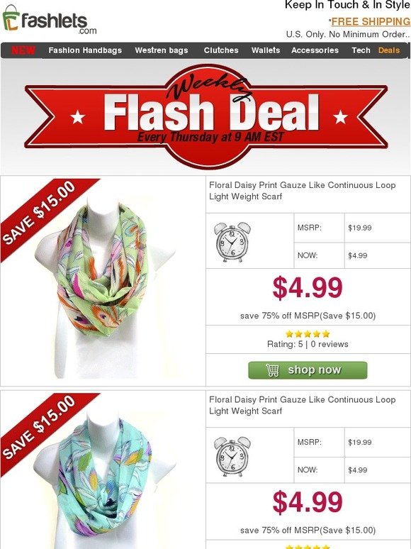 Fashlets Flash Deal - Spring Floral Print Chiffon Loop Scarf Only $4.99