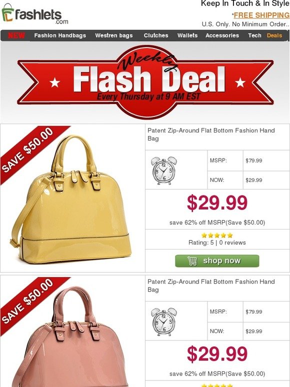 Fashlets Flash Deal - Trendy Shiny Patent Leather Dome Satchel, 6 Colors for You Choosing