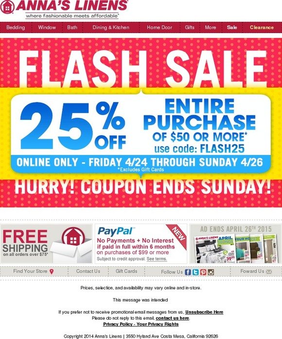 Flash Sale - 25% off Entire Order!
