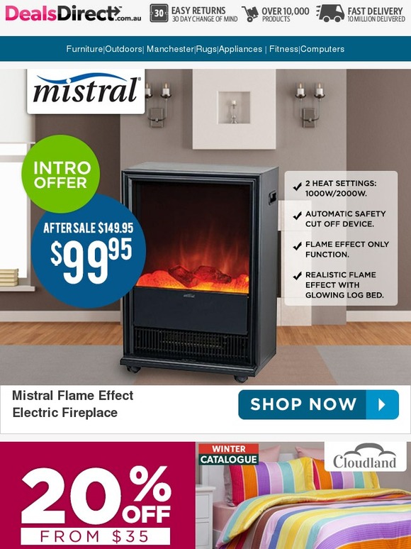 DealsDirect Intro Offer Mistral Flame Effect Fireplace 99.95 20