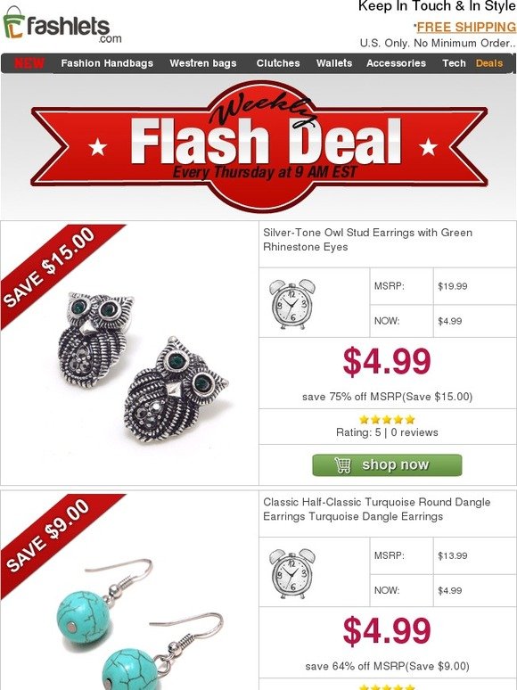 Fashlets Flash Deal - Complete Your Look with Our Gorgeous Earrings Only $4.99!