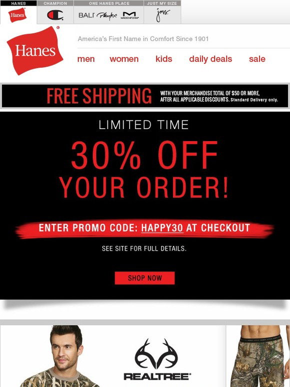 Hanes: Take 30% Off SITEWIDE + Shipping Deal! | Milled