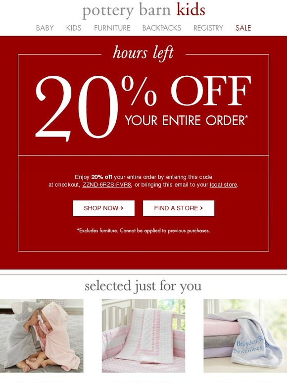 Pottery Barn Kids Hours left! Save 20 on your order Milled