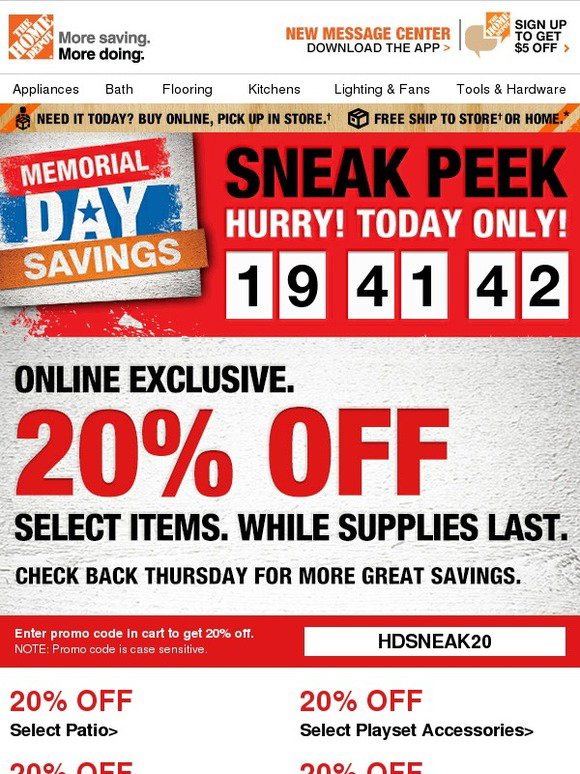 Home Depot 20 OFF ★ Today Only ★ Memorial Day Sneak Peek Milled