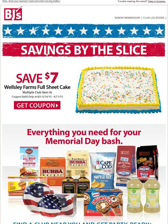 BJs Wholesale Club 7 coupon save on the perfect Memorial Day cake