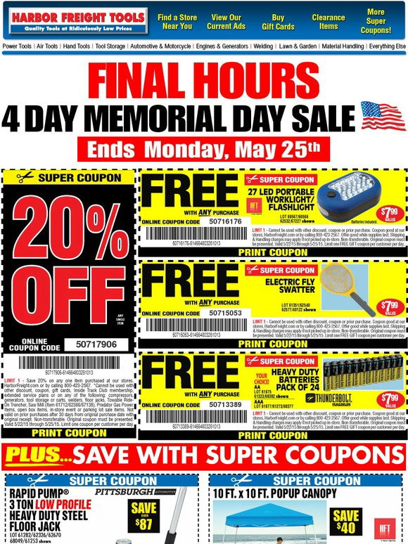 Harbor Freight Tools ★ Final Hours Memorial Day Sale Ends Today