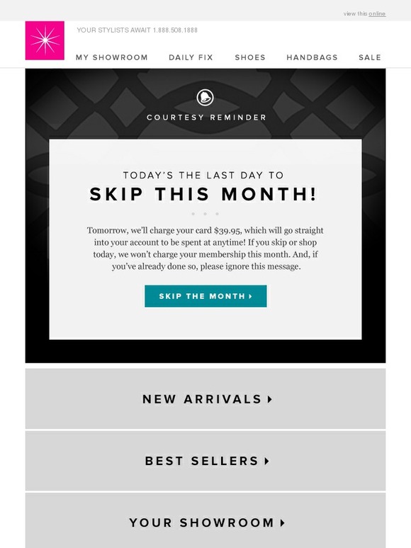 shoedazzle skip month number