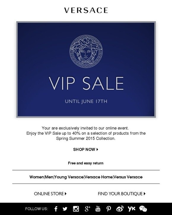 Versace: VIP Sale S/S 15 - Your online exclusive invitation | Milled