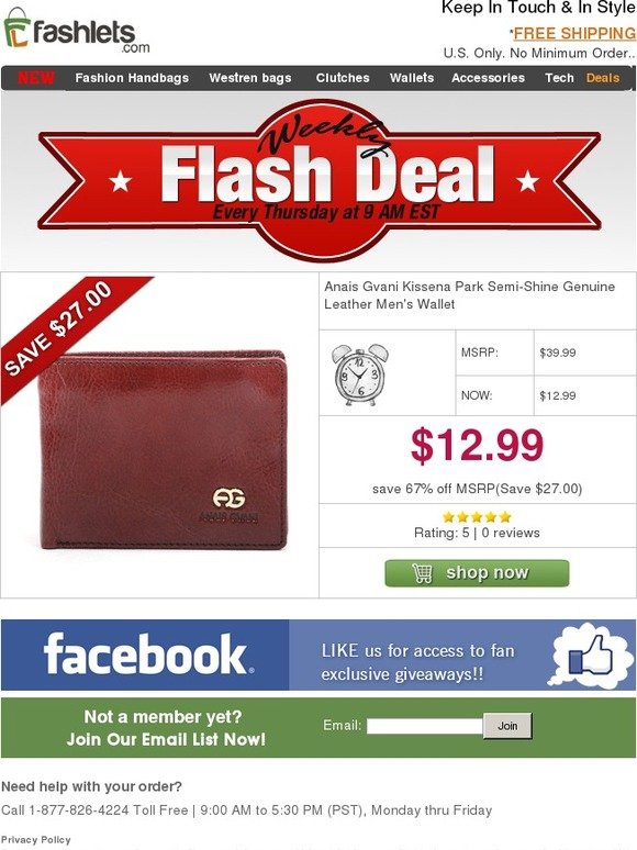 Fashlets Flash Deal - Men's Genuine Leather Wallet For Great Father Only $12.99