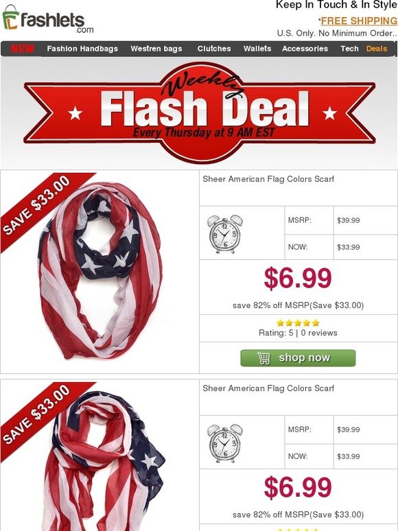 Fashlets Flash Deal - Trendy Scarf In Most Popular American Flag Print Only $6.99