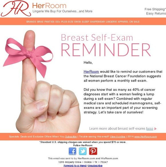 HerRoom: Your Monthly Breast Self-Exam Reminder from HerRoom