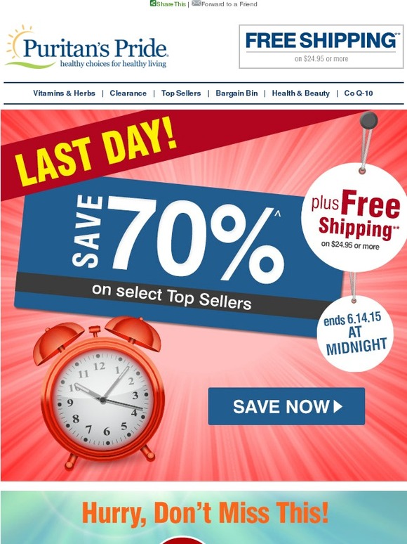 Puritan's Pride 70 off sale ends at Midnight! Milled