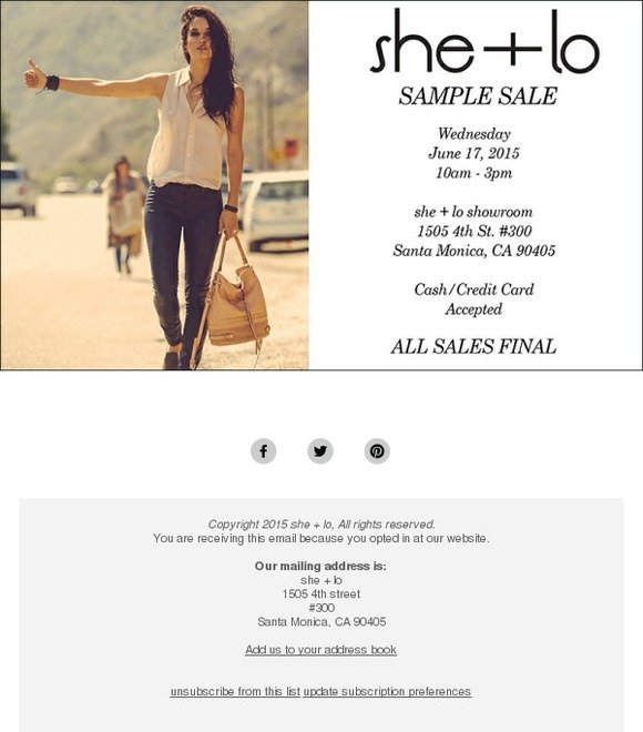 She+Lo Sample Sale Starts Today!