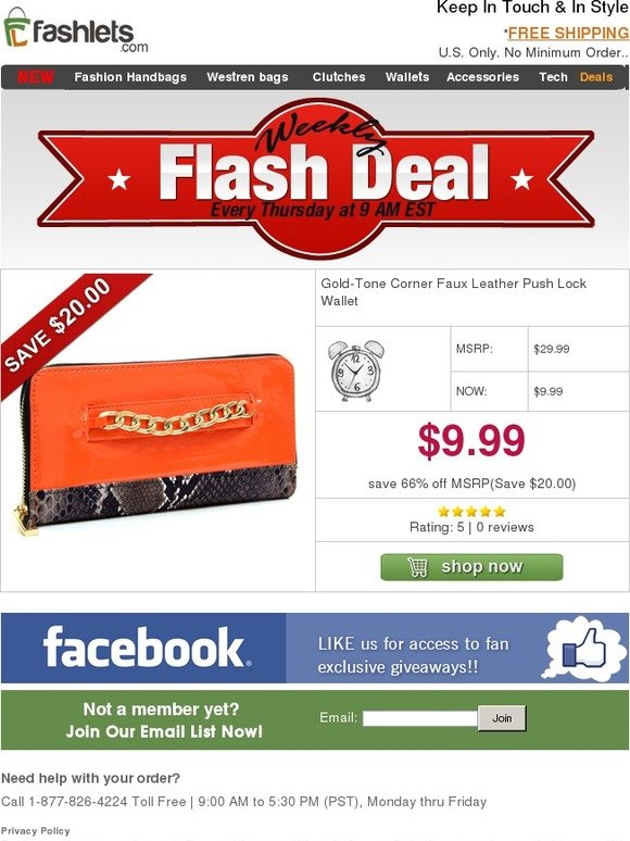 Fashlets Flash Deal - Smart & Stylish Clutch Wallet with Hand Strap Only $9.99