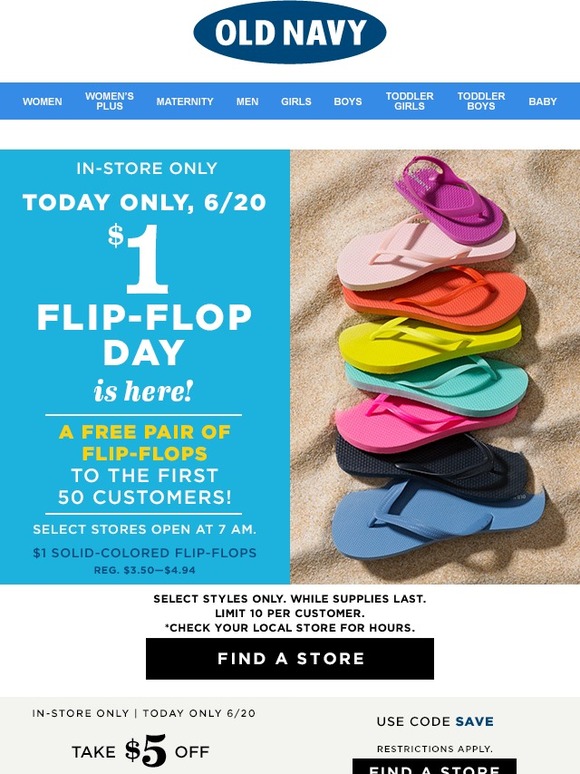 Fashion Old Navy Dollar Flip Flop Day $1 Flip Flops Old Navy 2021