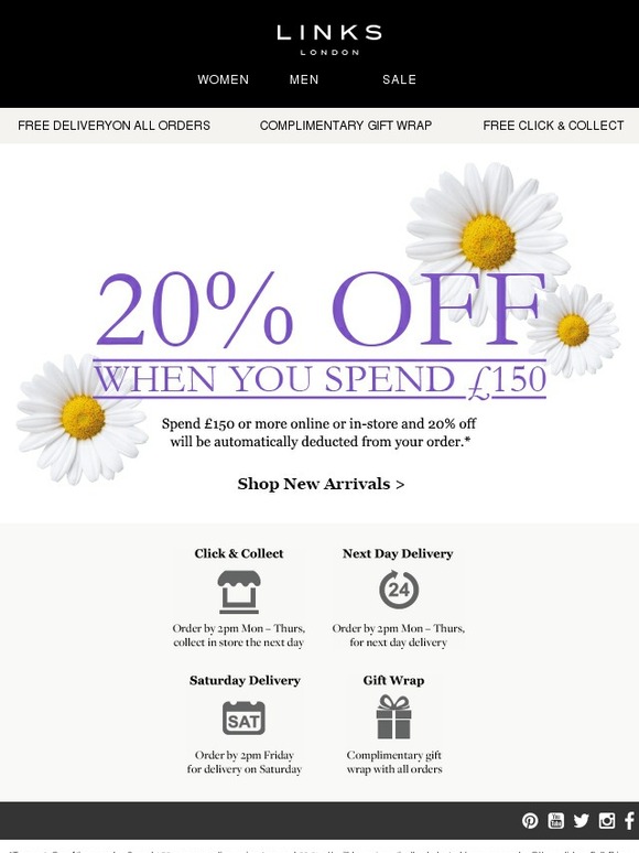 Enjoy 20% OFF + Free delivery when you spend £150