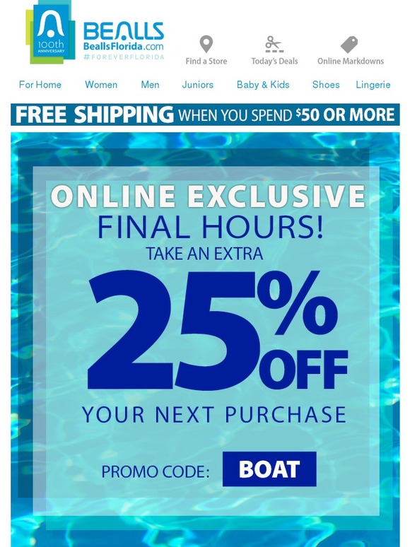 Bealls Stores Final Hours! Extra 25 Off Your Order Online + Free