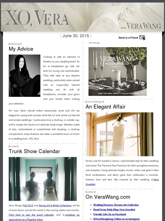 Vera Wang's Trunk Show Schedule + a Timeless Pastel and Gold Wedding