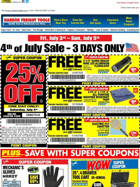 Harbor Freight Tools ★ Happy 4th of July 25 off Coupon Valid