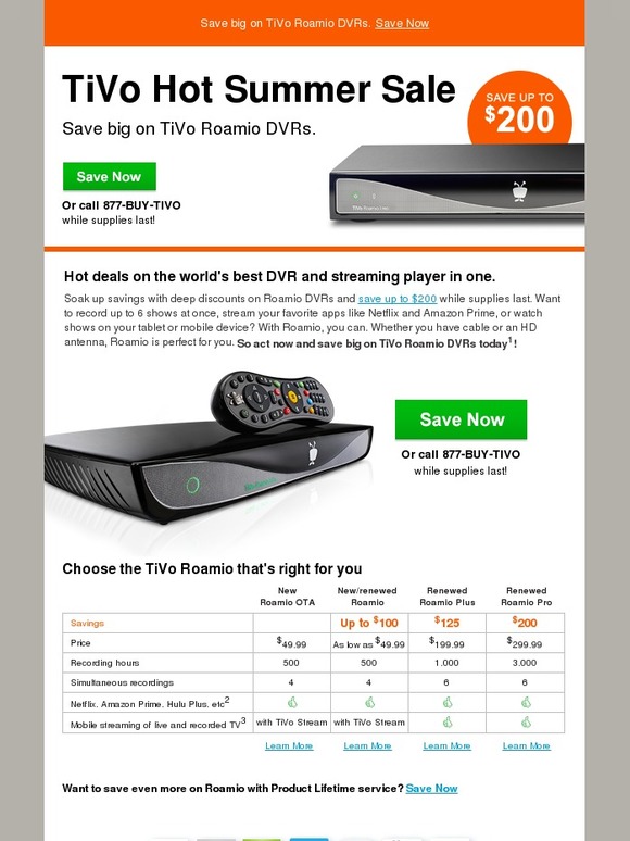 TiVo TiVo Hot Summer Sale Save big! Milled