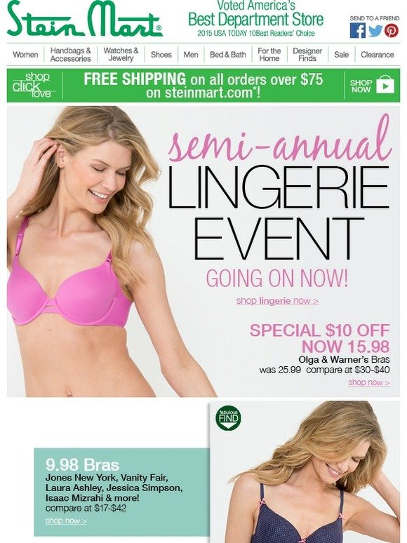 Stein Mart: $10 OFF Olga & Warner's bras! Semi-Annual Lingerie