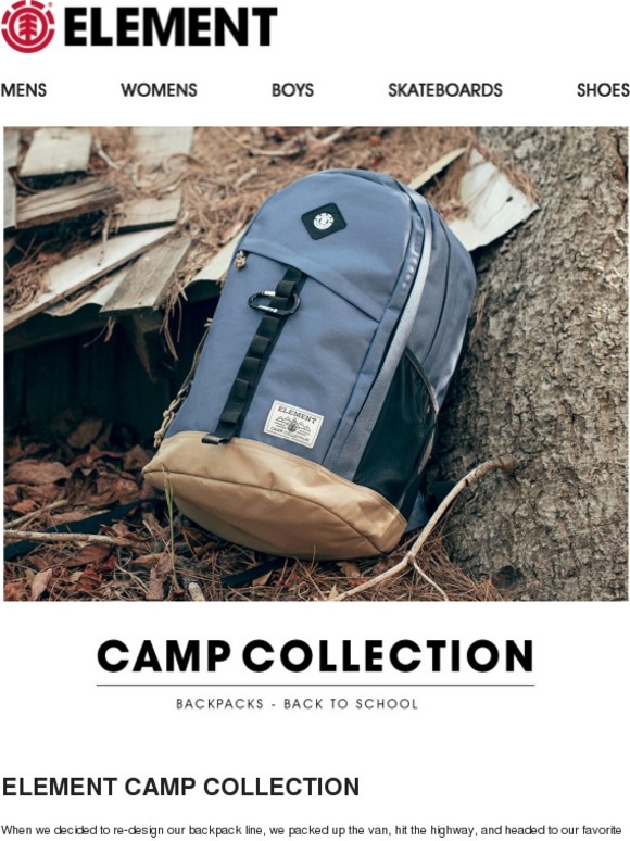 Element Element 2015 Camp Collection New Backpacks & Bags Milled