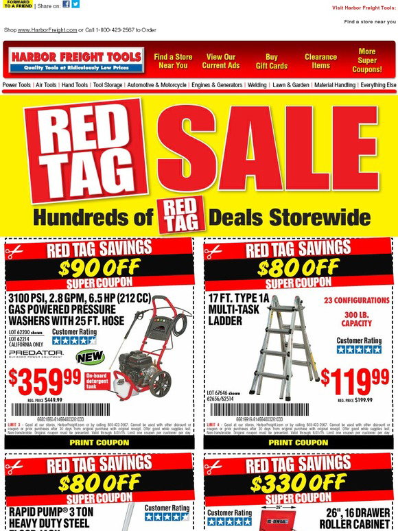 Harbor Freight Tools Red Tag Sale Hundreds of Red Tag Deals