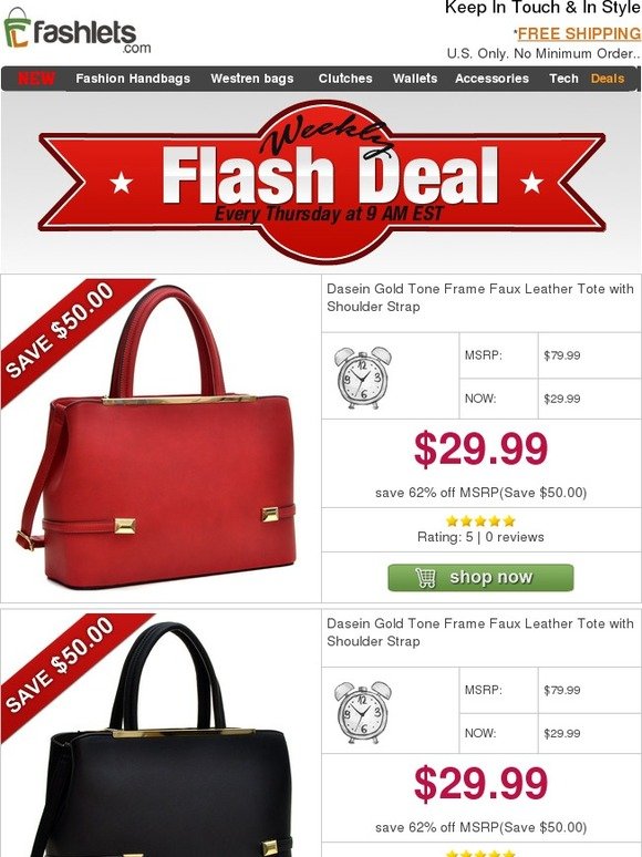 Fashlets Flash Deal - Trendy & Popular Gold-Tone Frame Tote Only $29.99