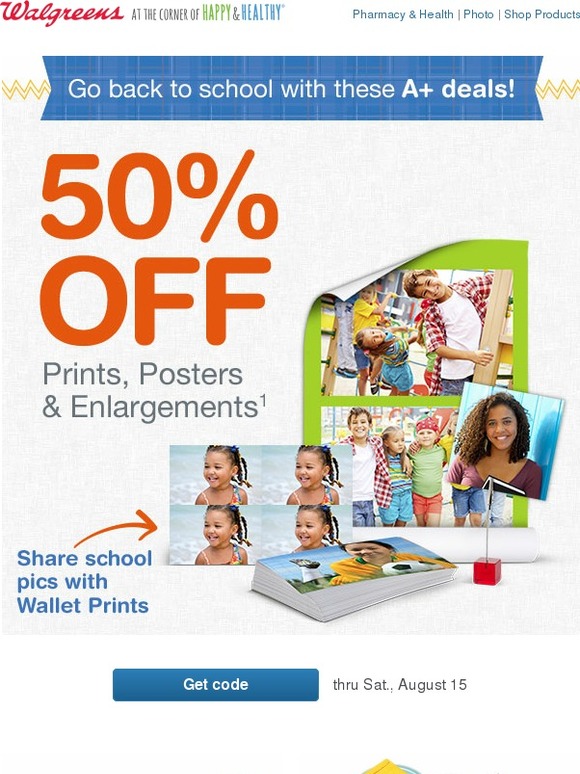 Walgreens A+ deals! 50 OFF Prints & 33 OFF Photo Gifts Milled