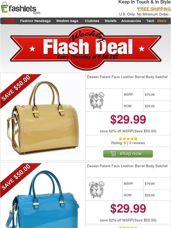 Fashlets Flash Deal - Chic & Shiny Patent Leather Barrel Satchel Only $29.99