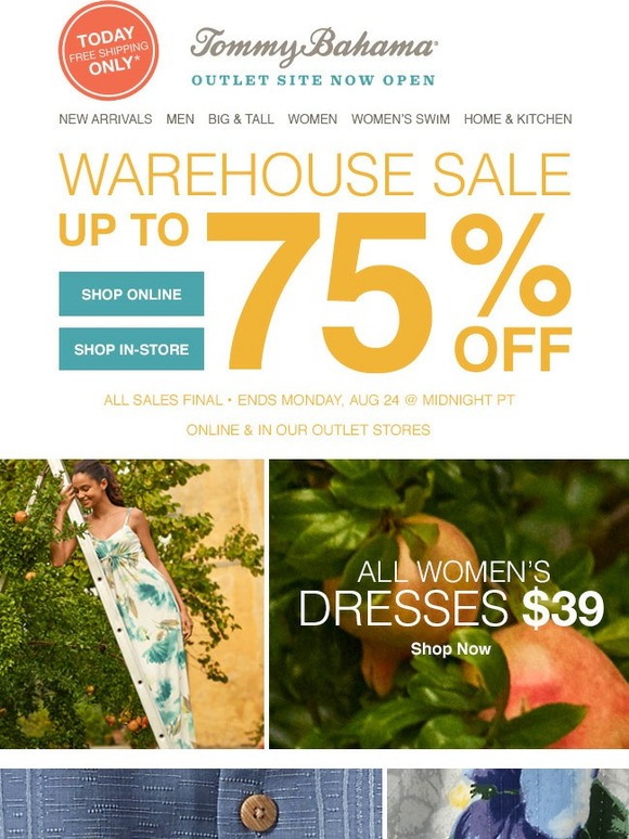 Tommy Bahama: Warehouse sale event now open! Free shipping today only! |  Milled